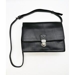 Patricia Nash Lanza Black Leather Crossbody Organizer Messenger Bag Purse